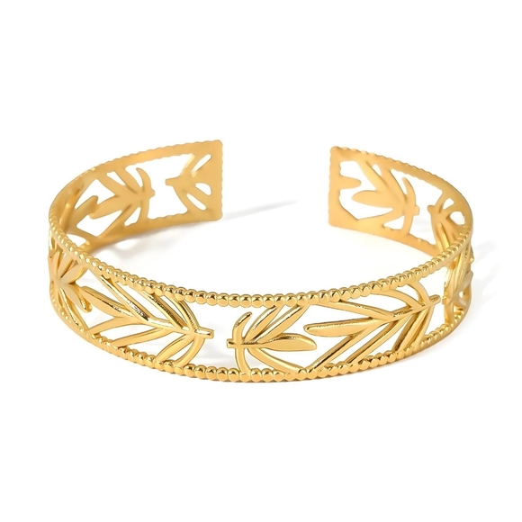18k Gold Plated Leaves Cuff Bracelet - Picture 4 of 5